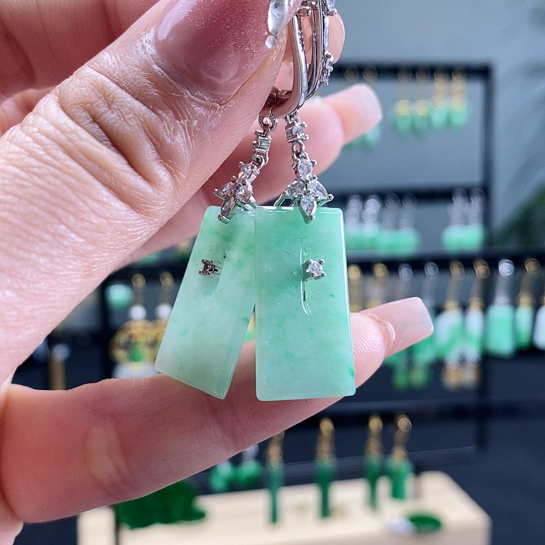 翡翠耳饰银S925镶嵌翡翠