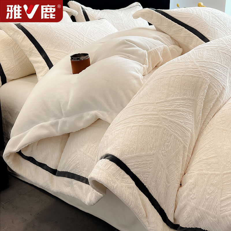 雕花牛奶绒四件套冬季床单被套床上用品高端品牌三件套轻奢