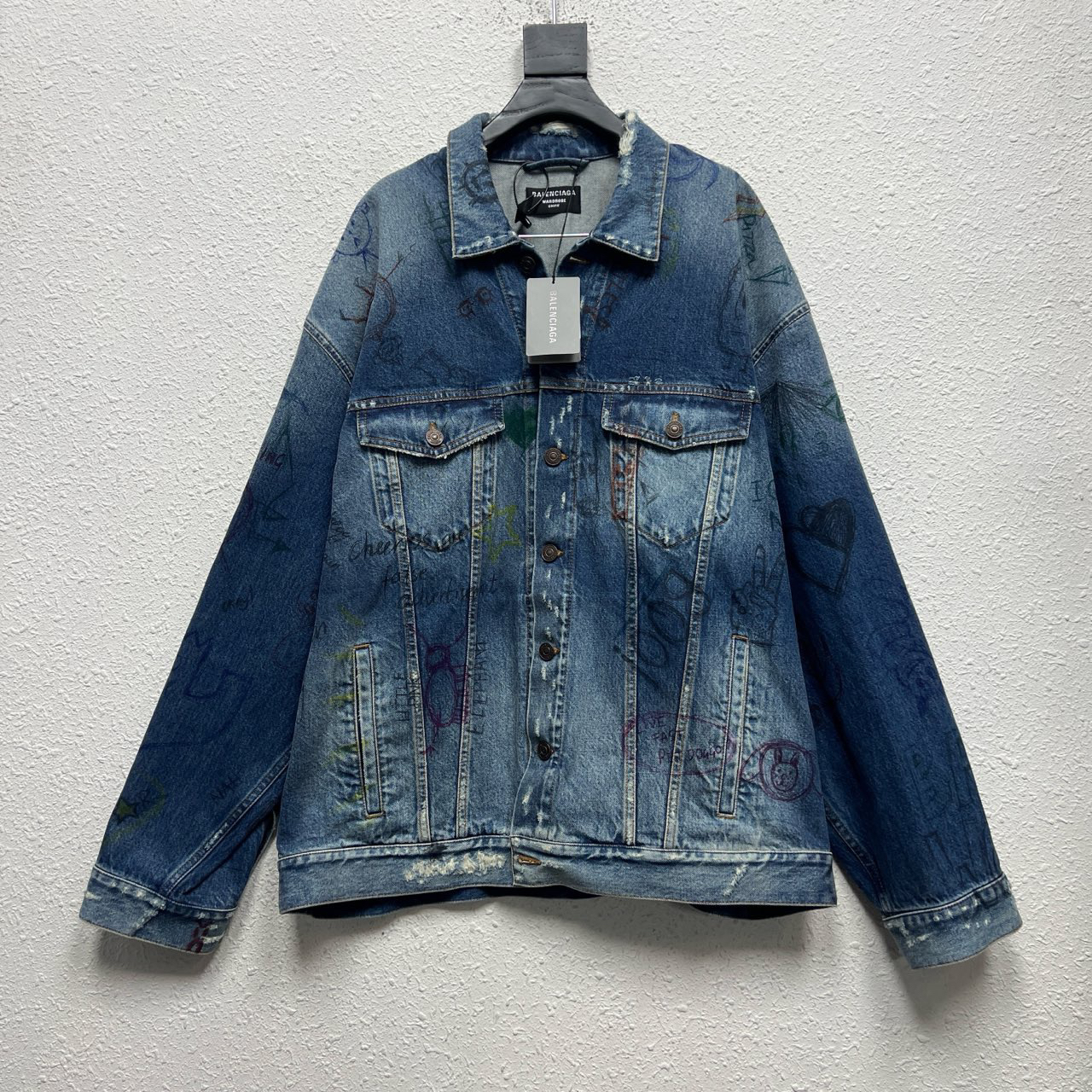 全新未使用 Balenciaga/巴黎世家 涂鸦破坏牛仔外套 2码 DY11767