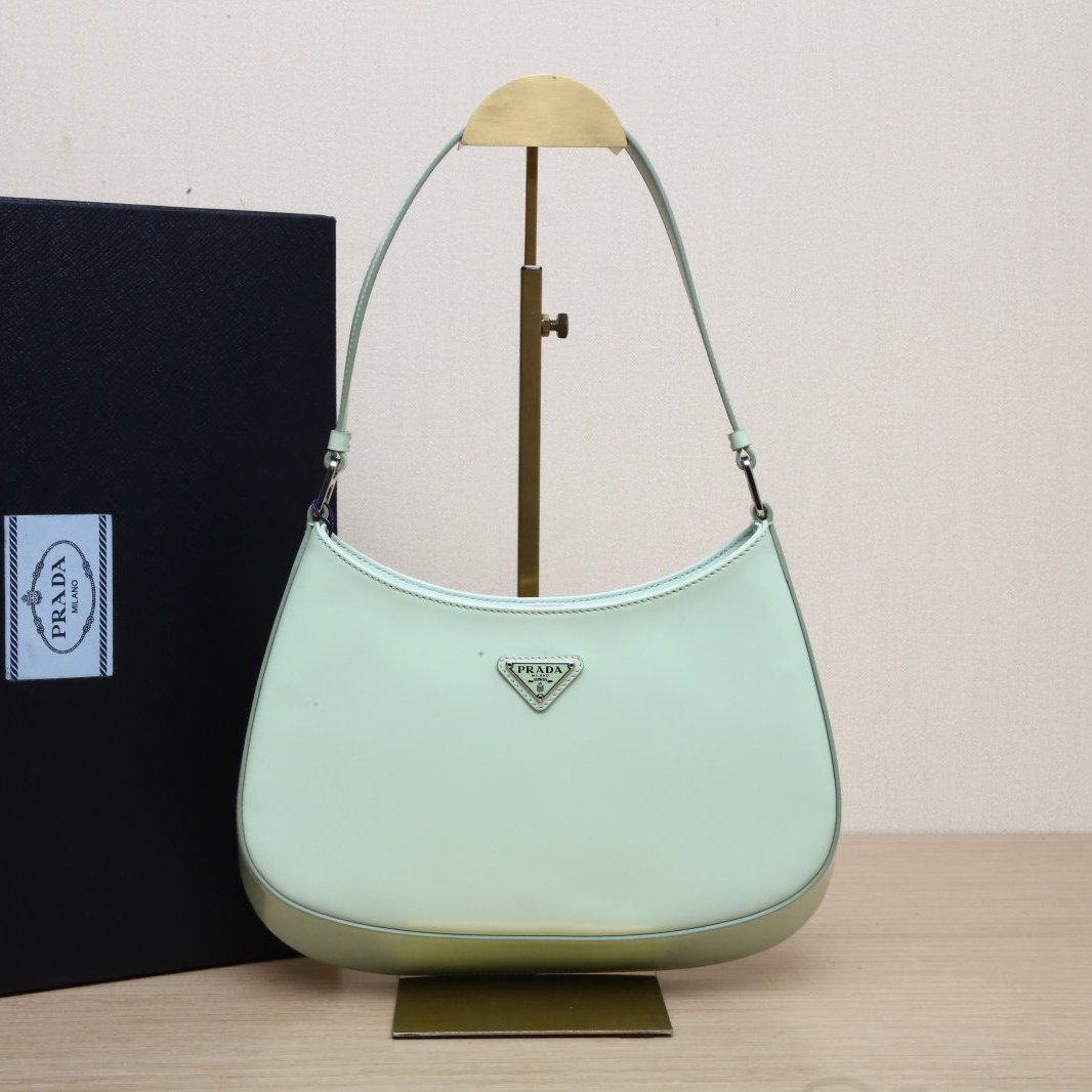 95新 Prada/普拉达 小花柳 Cleo 单肩包 亮面皮革 绿色 