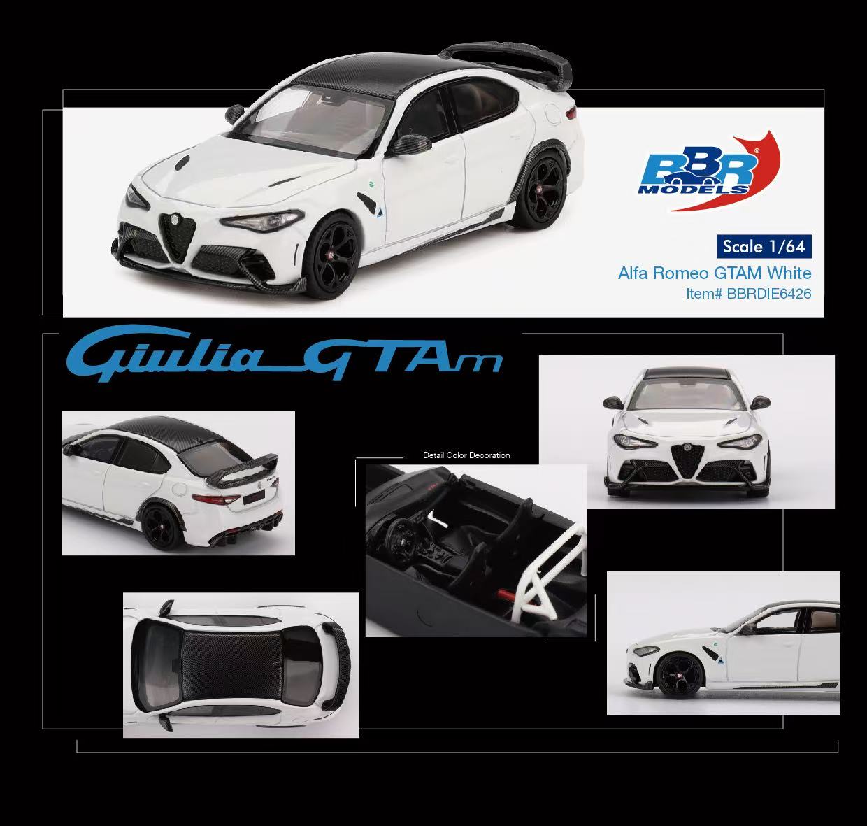 BBR 1:64阿尔法罗密欧GTAM白色合金汽车模型收藏摆件