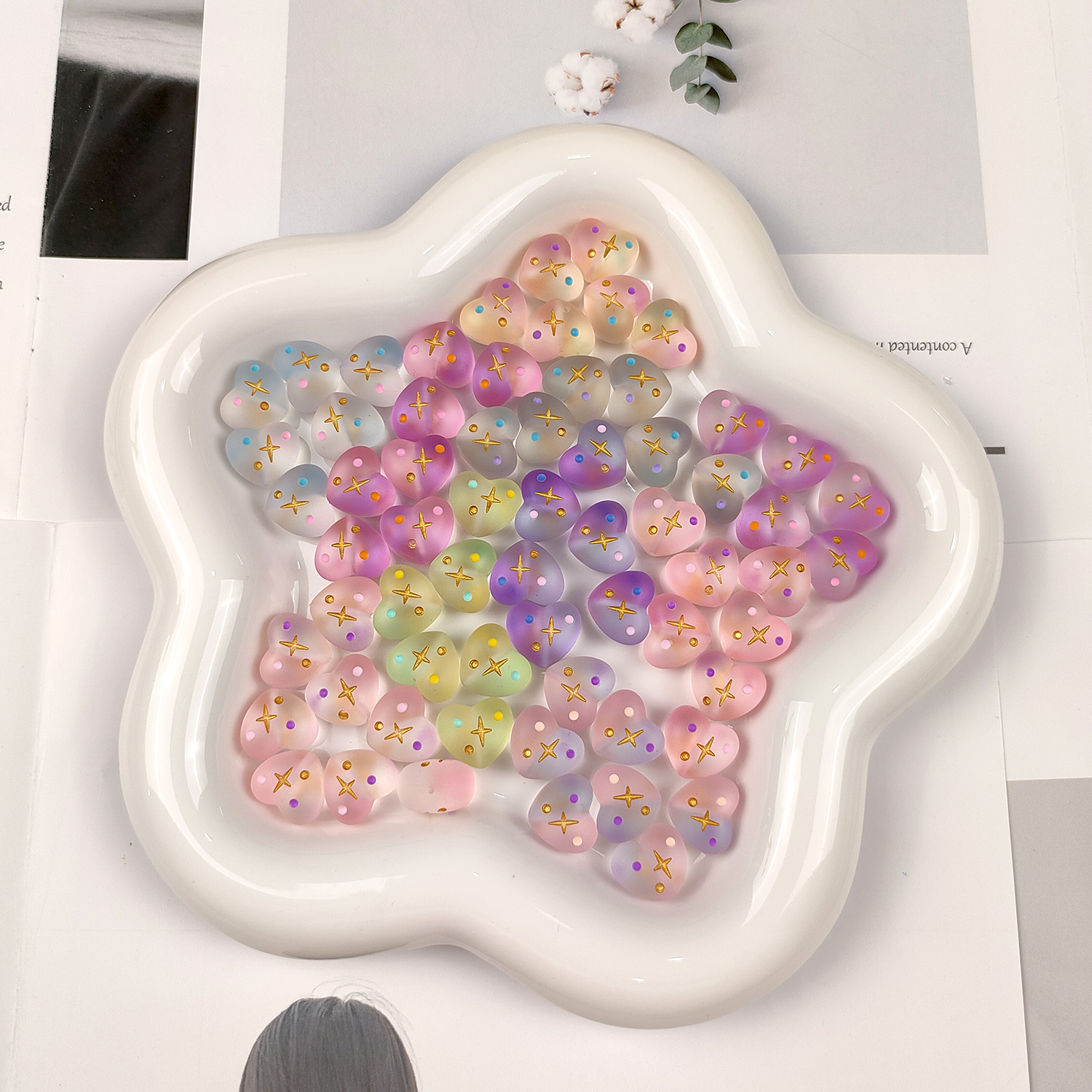 韩国家定制波点划金渐变磨砂爱心珠珠