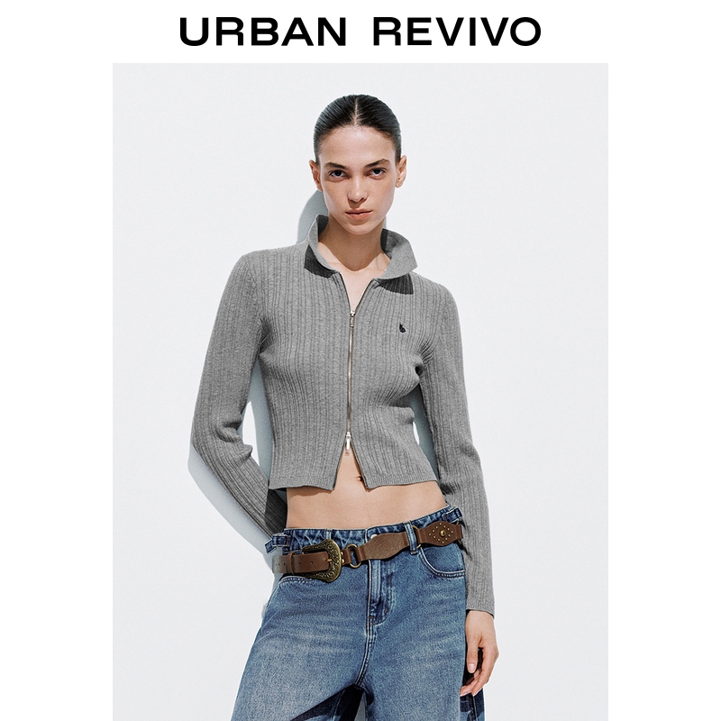 UR2025秋季新款女装双拉链刺绣针织开衫UYY950115+