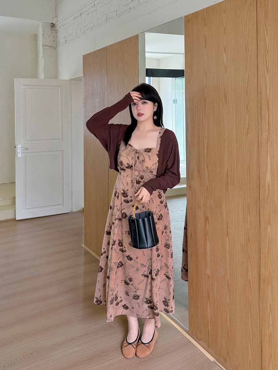 【霏霏推荐】显瘦春季气质温柔风时尚碎花裙短款外搭两件套-L357