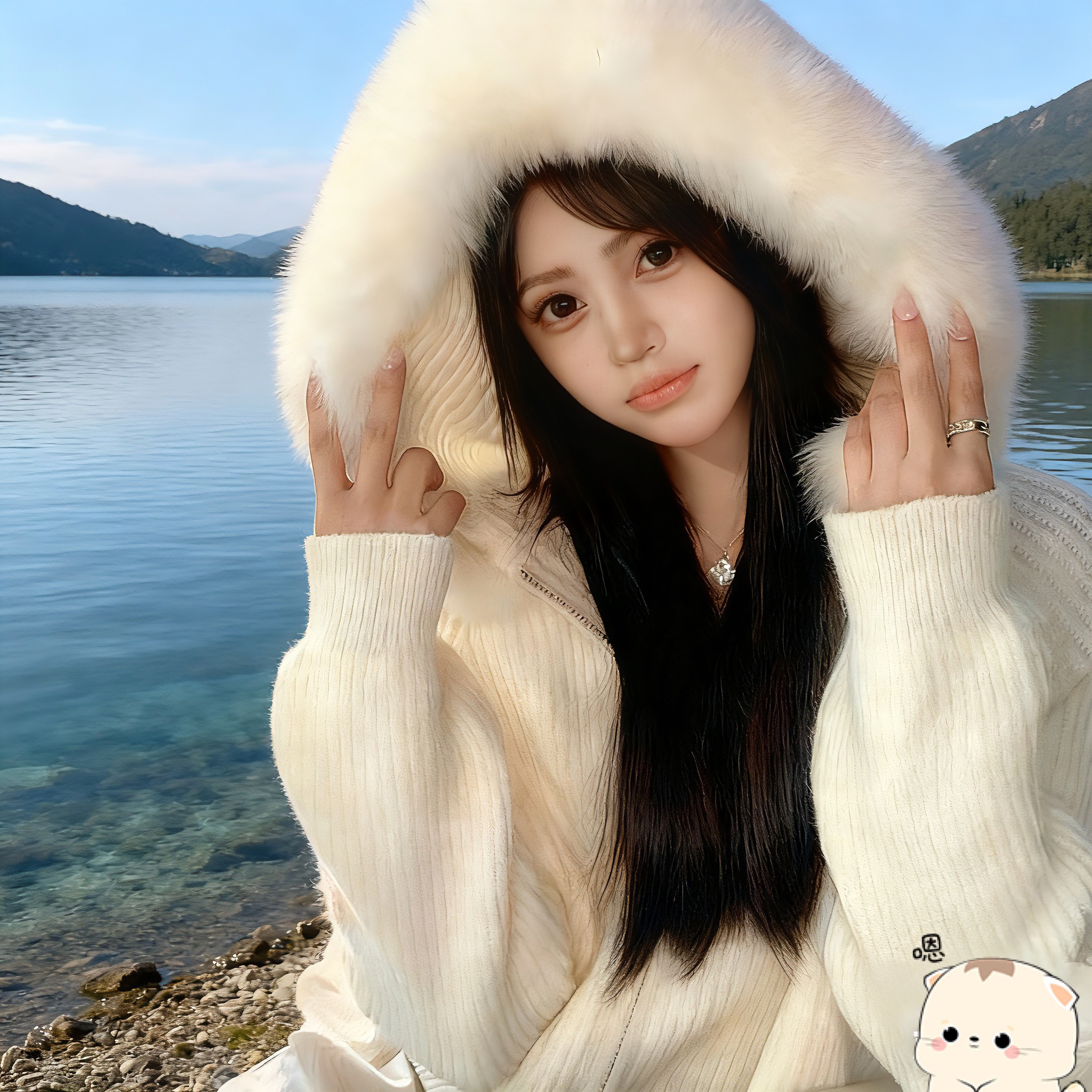 2025冬季加厚拉链开衫百搭时尚大毛领针织连帽衫