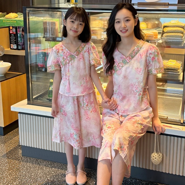 亲子装汉服套头古风常规中国风时尚洋气母女装夏季碎花女套装夏装