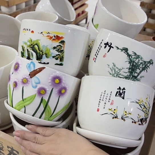 多肉绿植陶瓷花盆9.9包邮，有孔