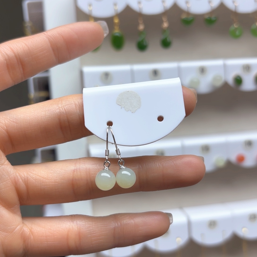 和田玉耳饰银S925镶嵌2