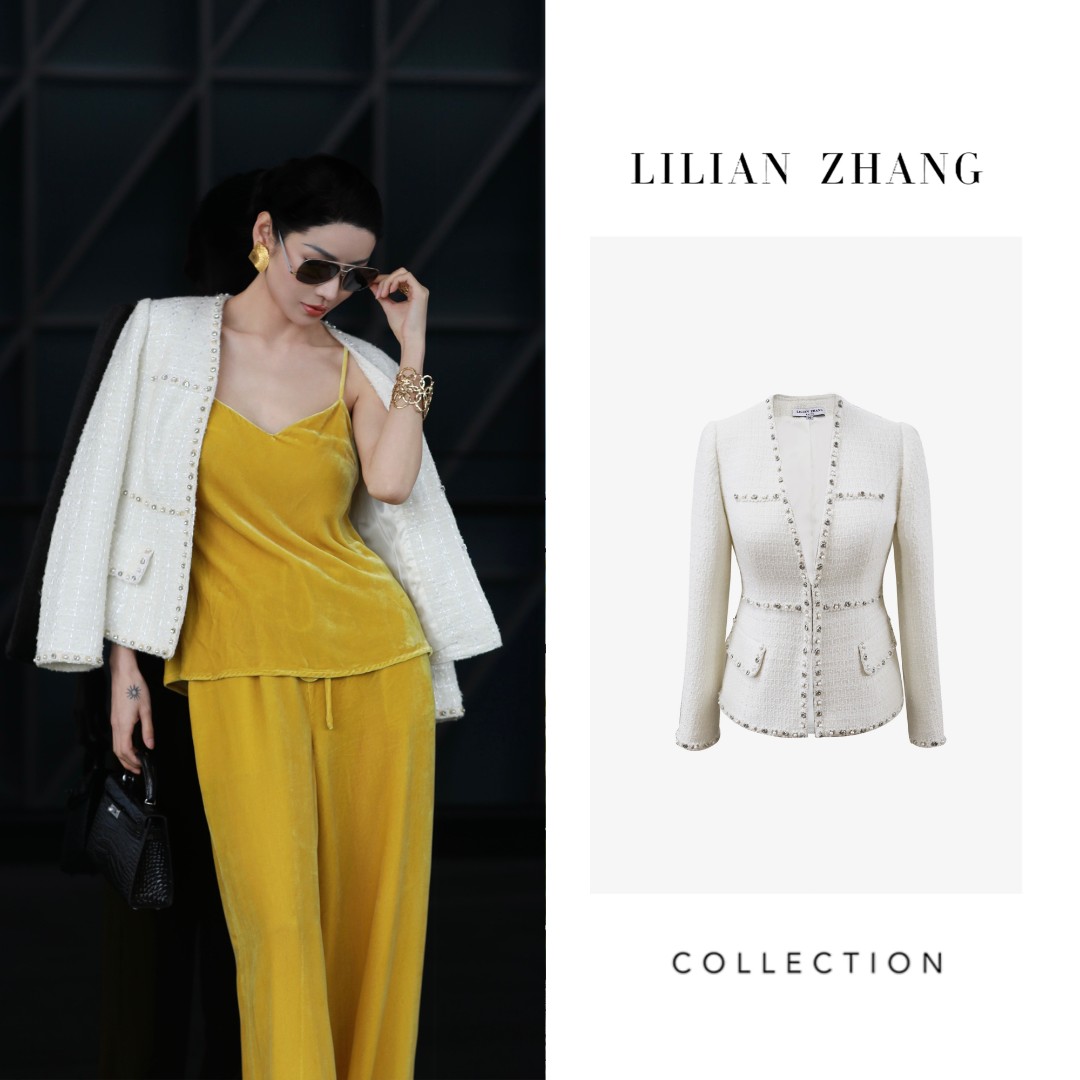 珠钻镶边修身气质白色设计师小香风长袖法式秋季外套 2005021