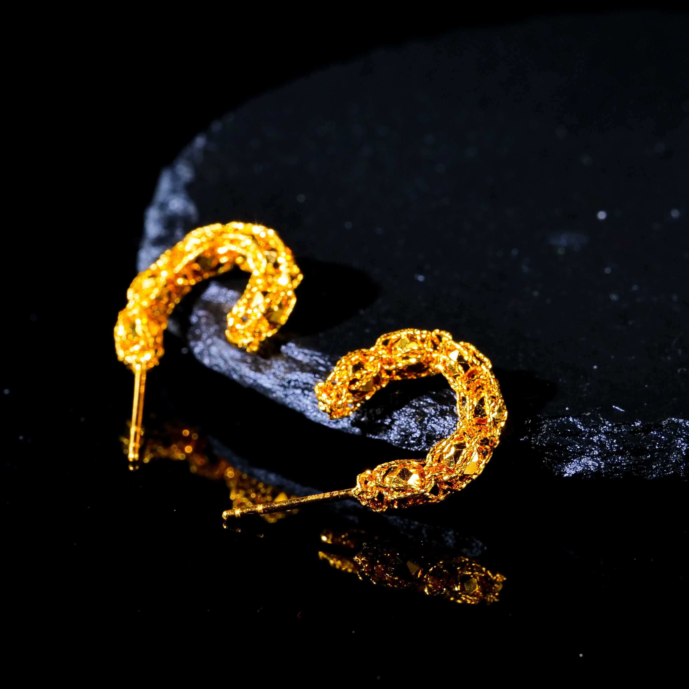 【小雨来了】足金爆闪花丝C圈耳扣 耳钉 金耳环 足金黄金耳坠