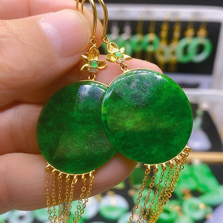 翡翠耳饰18K金镶嵌耳坠