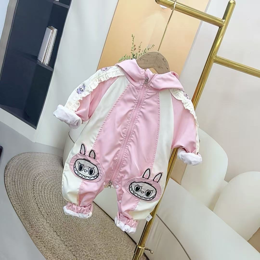 春秋婴儿可爱爆款拉布布连帽长袖冲锋衣连体衣