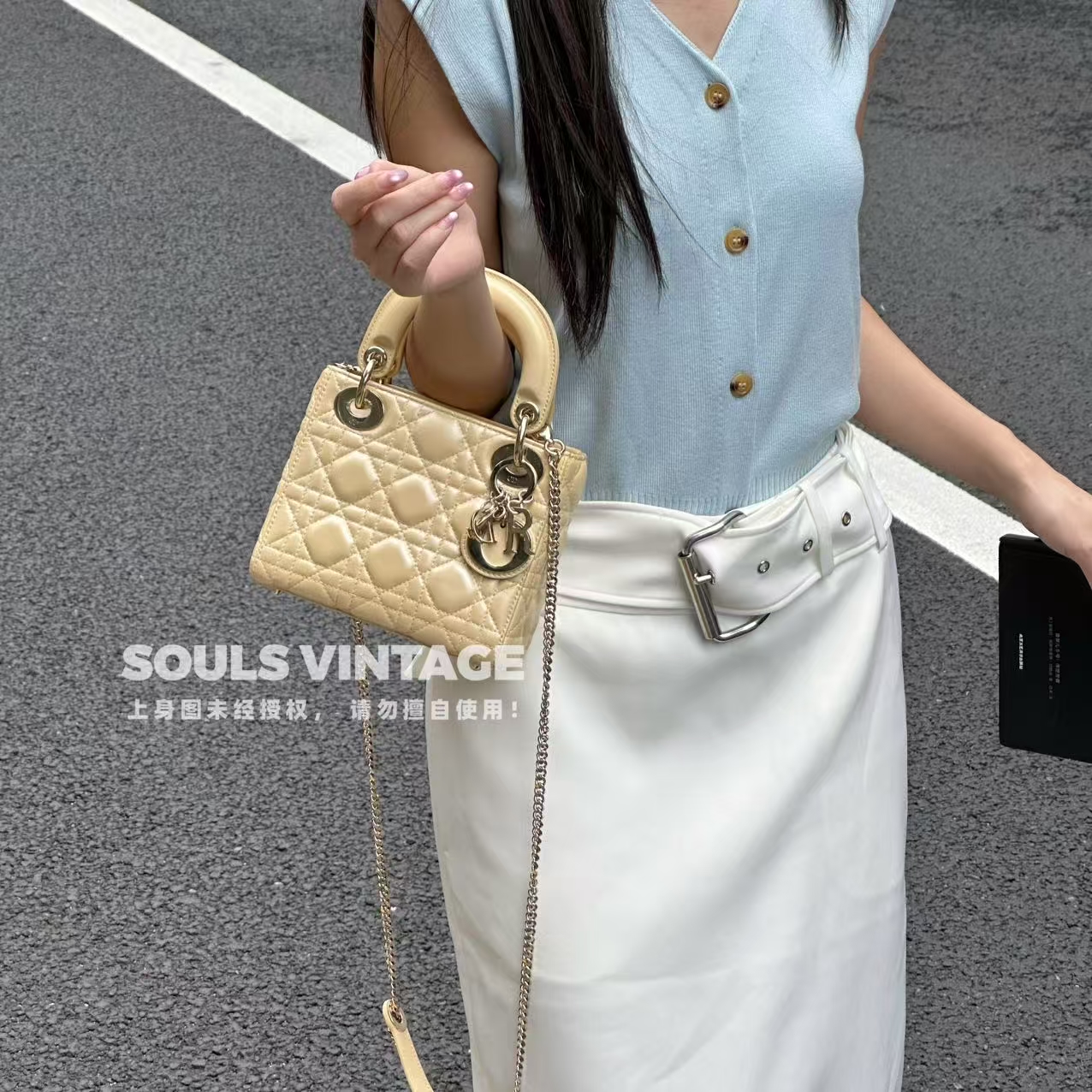 95新 DIOR/迪奥 小鸡黄 羊皮 三格戴妃包/693770451