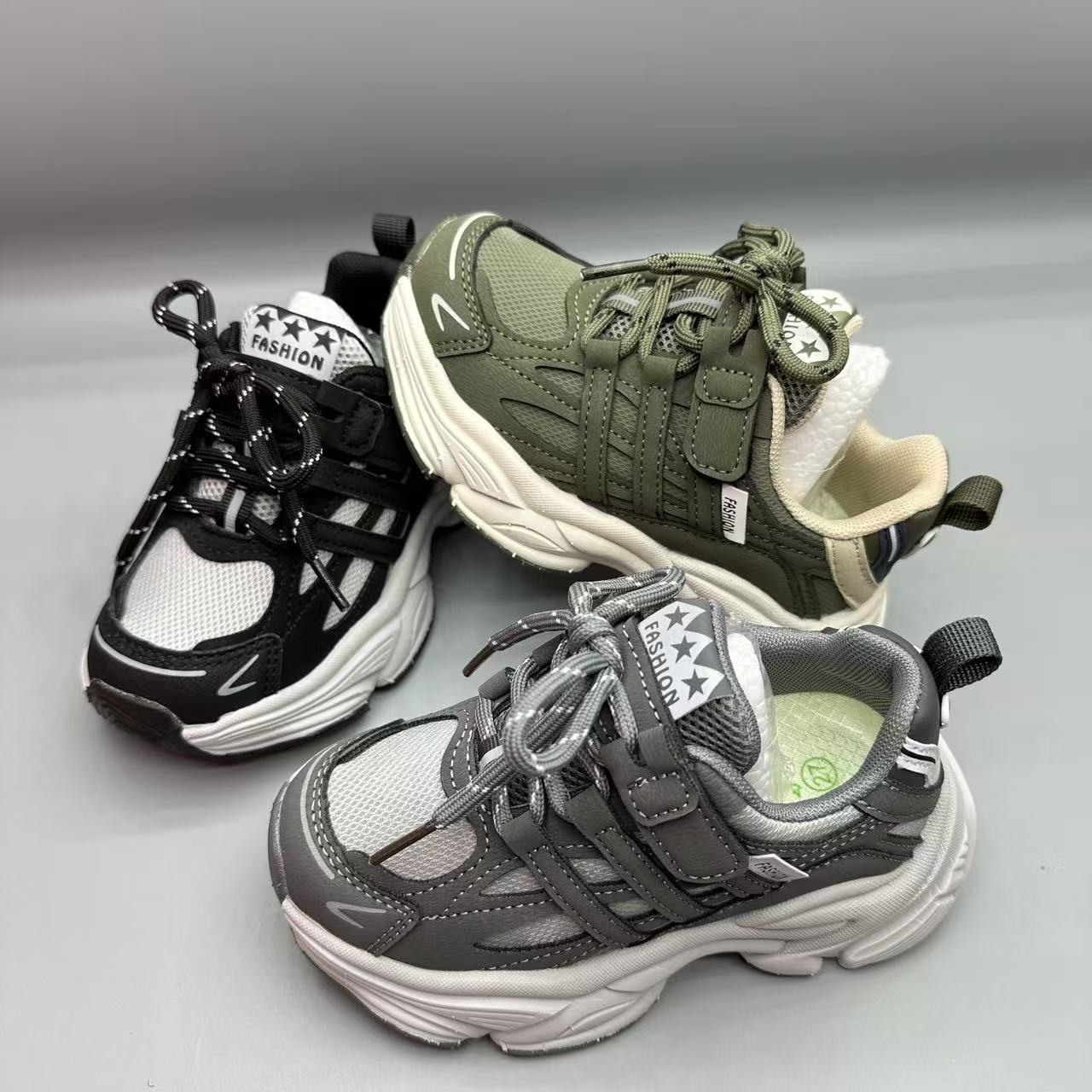 儿童皮面魔术贴童鞋休闲鞋百搭时尚男童女童运动鞋191