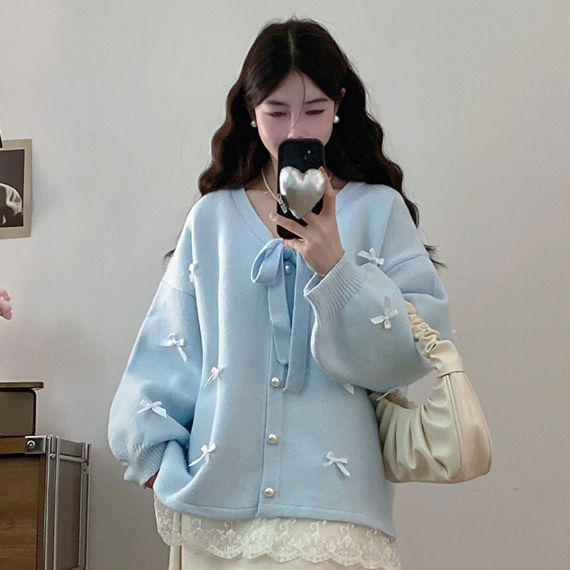 毛衣外套针织开衫大码女装微胖重工手工设计感减龄可爱学院慵懒风