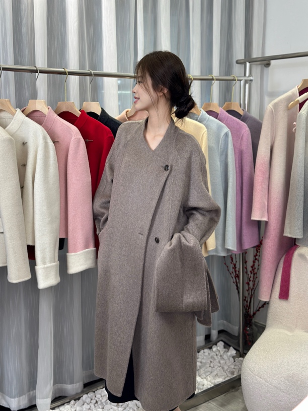 秋冬时尚女长款毛呢外套立领双面呢冬季扎染呢大衣