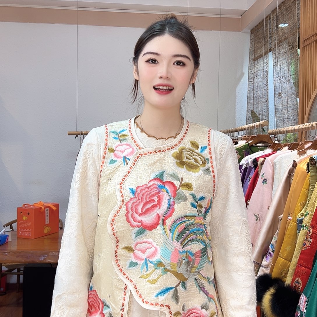 新中式醋酸满袖马甲392