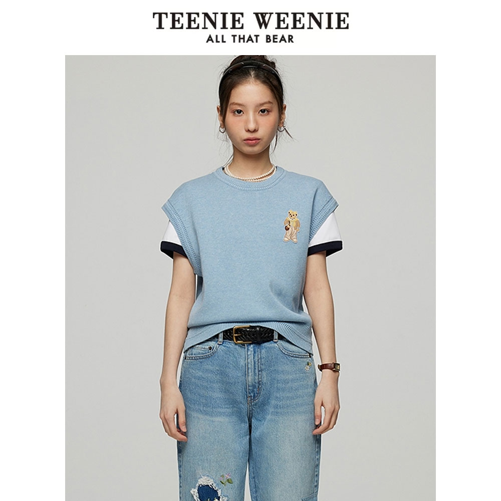 TeenieWeenie小熊25夏新款简约休闲时尚无袖毛衣上衣TTKN252302W
