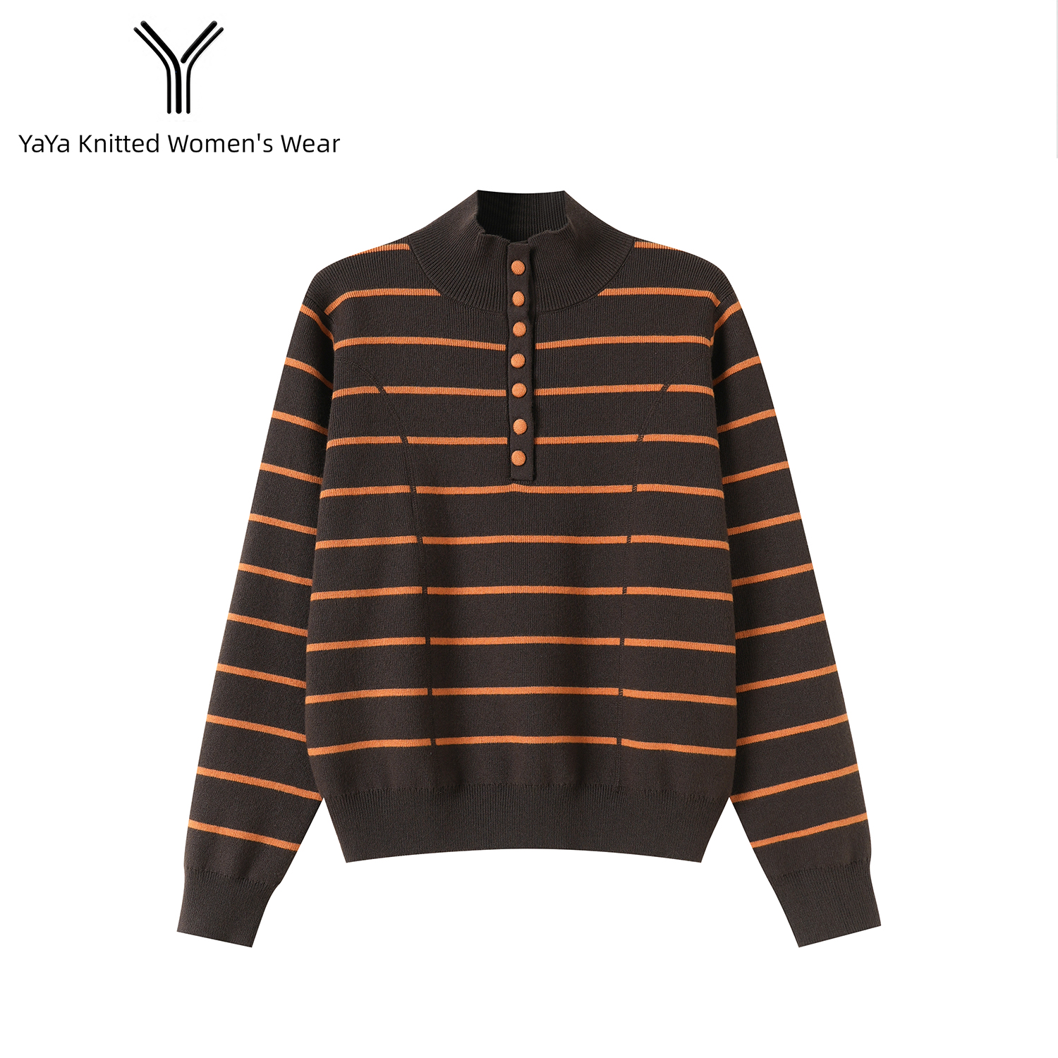 2025高品质秋冬条纹毛衣常规厚度毛针织衫女打底上衣排扣长袖2608