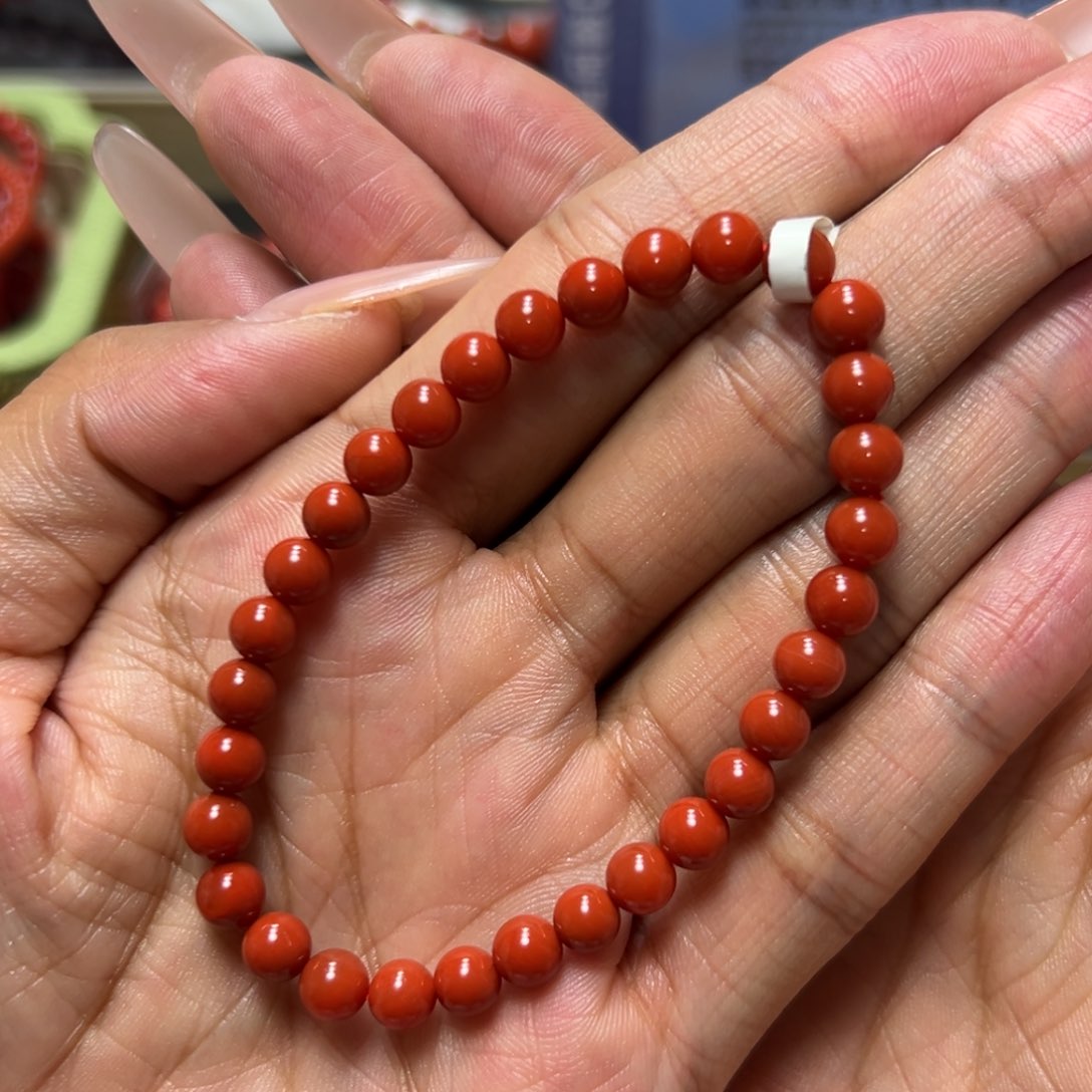 未镶嵌手串南红玛瑙柿子红单圈 约5.9mm 顺色满肉