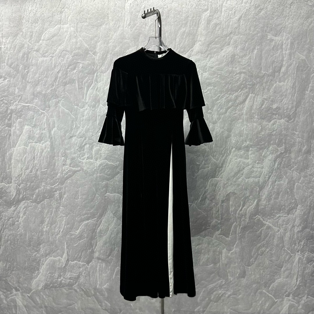 99新 maje ANIRAC荷叶边丝绒连衣裙S码D18535