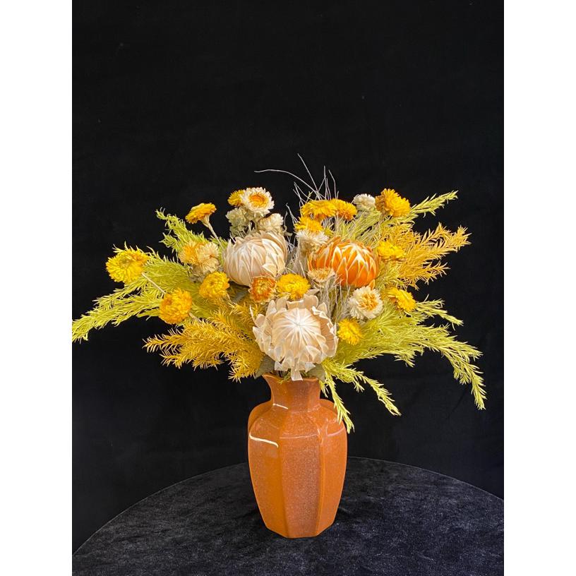 【金秋逸韵】帝王花永生花瓶插花束 温暖热烈