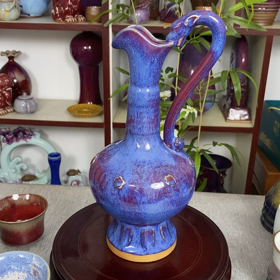 瓶钧瓷花瓶客厅花器手拉胚高温窑变花浇