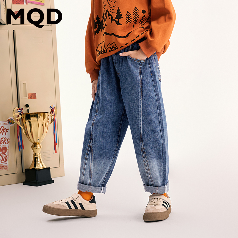 【老爹裤】MQD童装秋季新品潮酷休闲不规则牛仔裤9643W1411