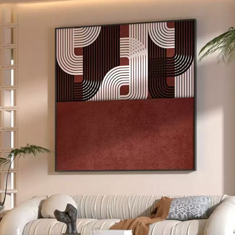 轻奢红色抽象线条极简艺术方形客厅玄关装饰挂画XD6