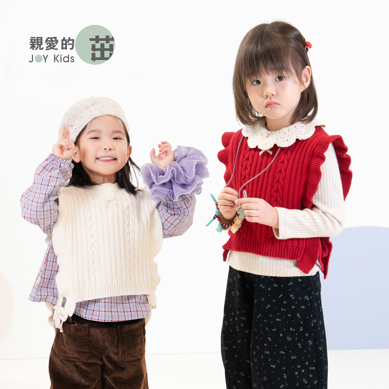 【云朵小葵】女童秋季新款韩系时尚无袖麻花金标系带针织马甲638