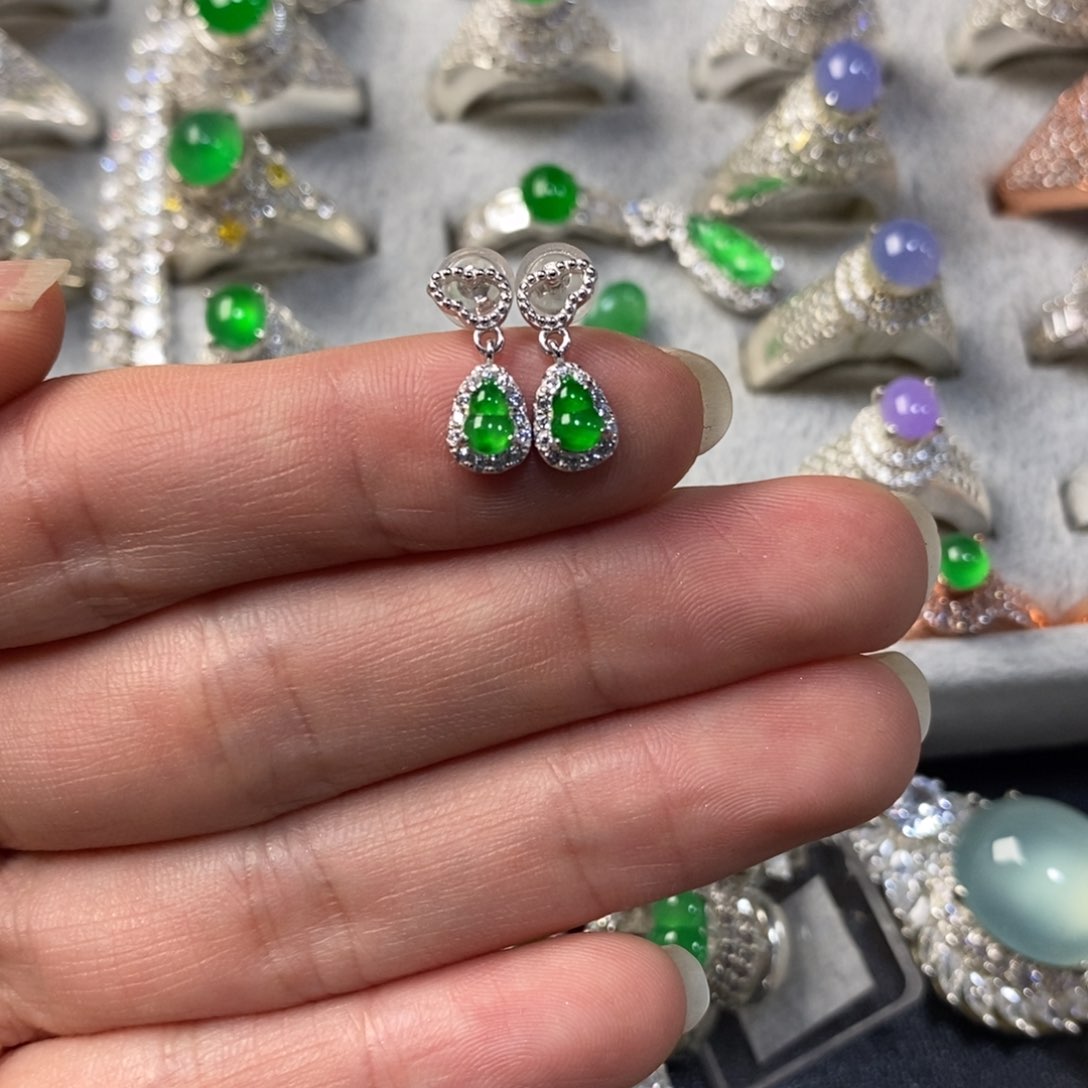 定制翡翠银S925镶嵌福利款耳饰