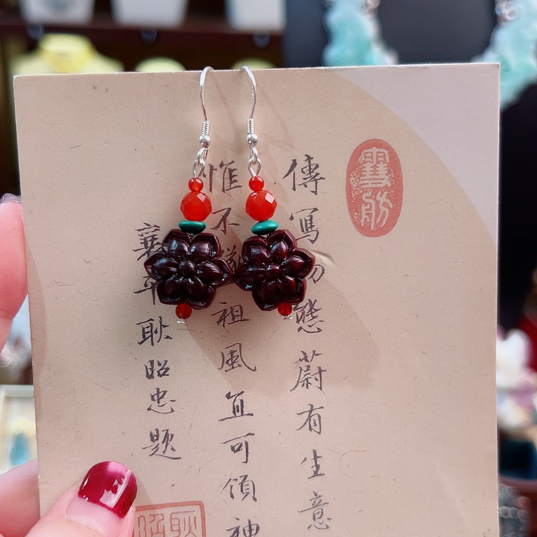银S925镶嵌玛瑙挂件耳环
