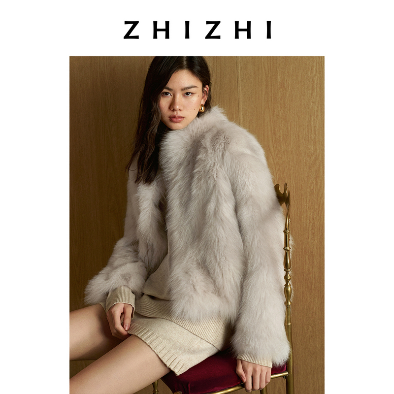 致知 烟汀暮 宽松廓形小立领狐狸毛柔软皮草25冬ZZ2EWWEQ161