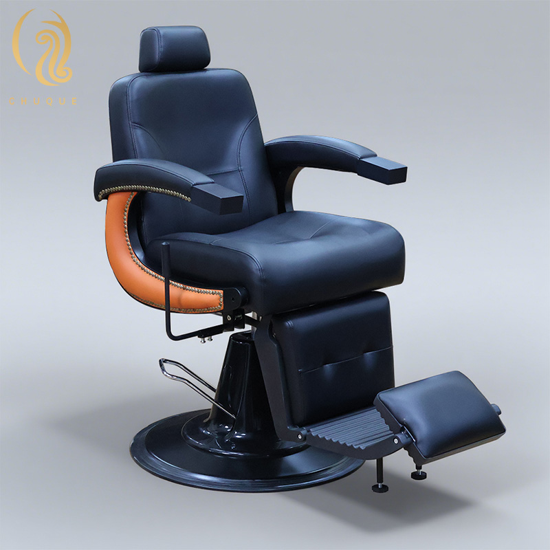 新款男士复古油头椅子理发店专用可放倒升降旋转修面剪发大椅子