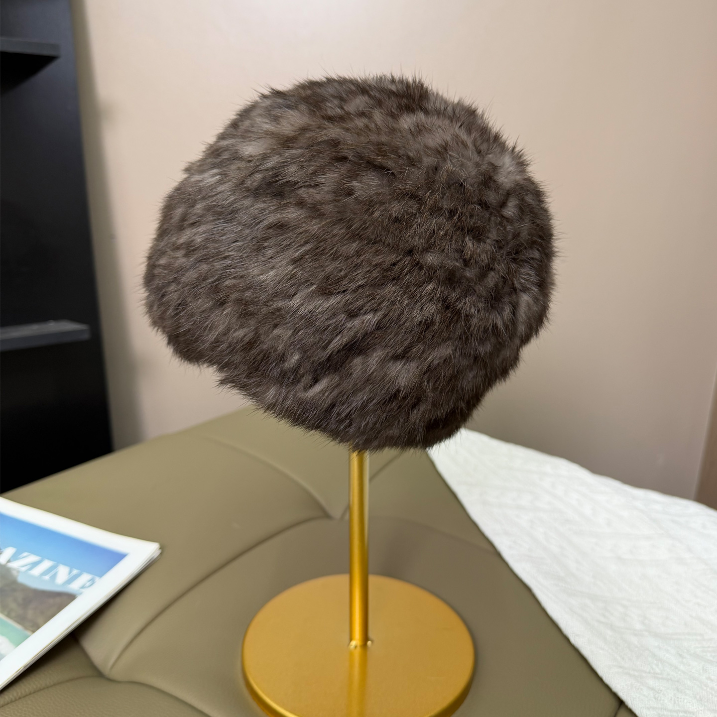 兔毛编织皮草帽子女秋冬季护耳百搭双面保暖针织皮草小包头帽