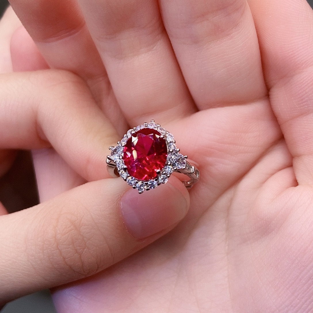 红宝石戒指银S925镶嵌