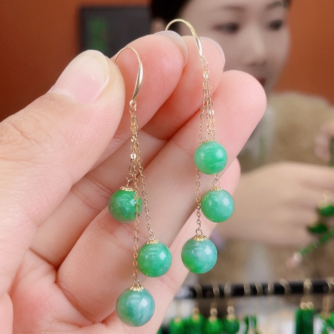 翡翠18K金镶嵌耳饰