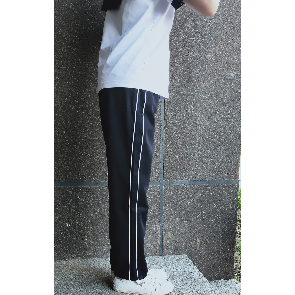 小学生校裤两条杠男女学生运动长裤直筒双白细条两道杠初高中校裤