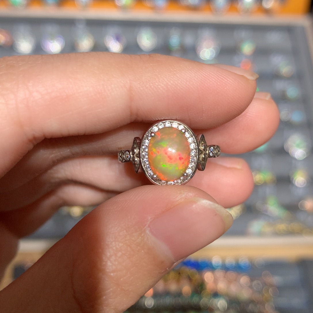 银S925镶嵌欧泊欧泊戒指y