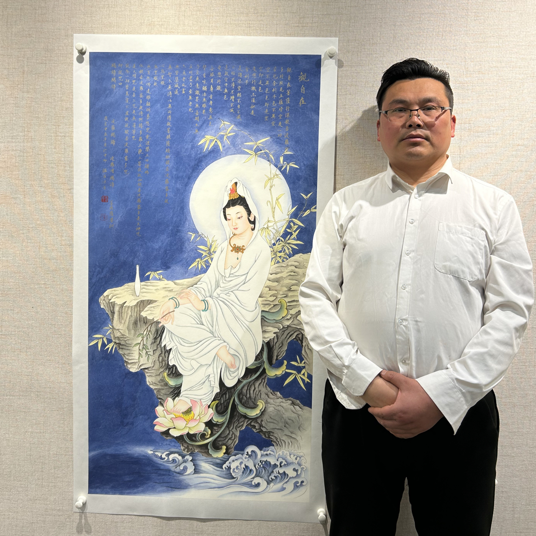 李老师蓝底心经观自在（65.130厘米）