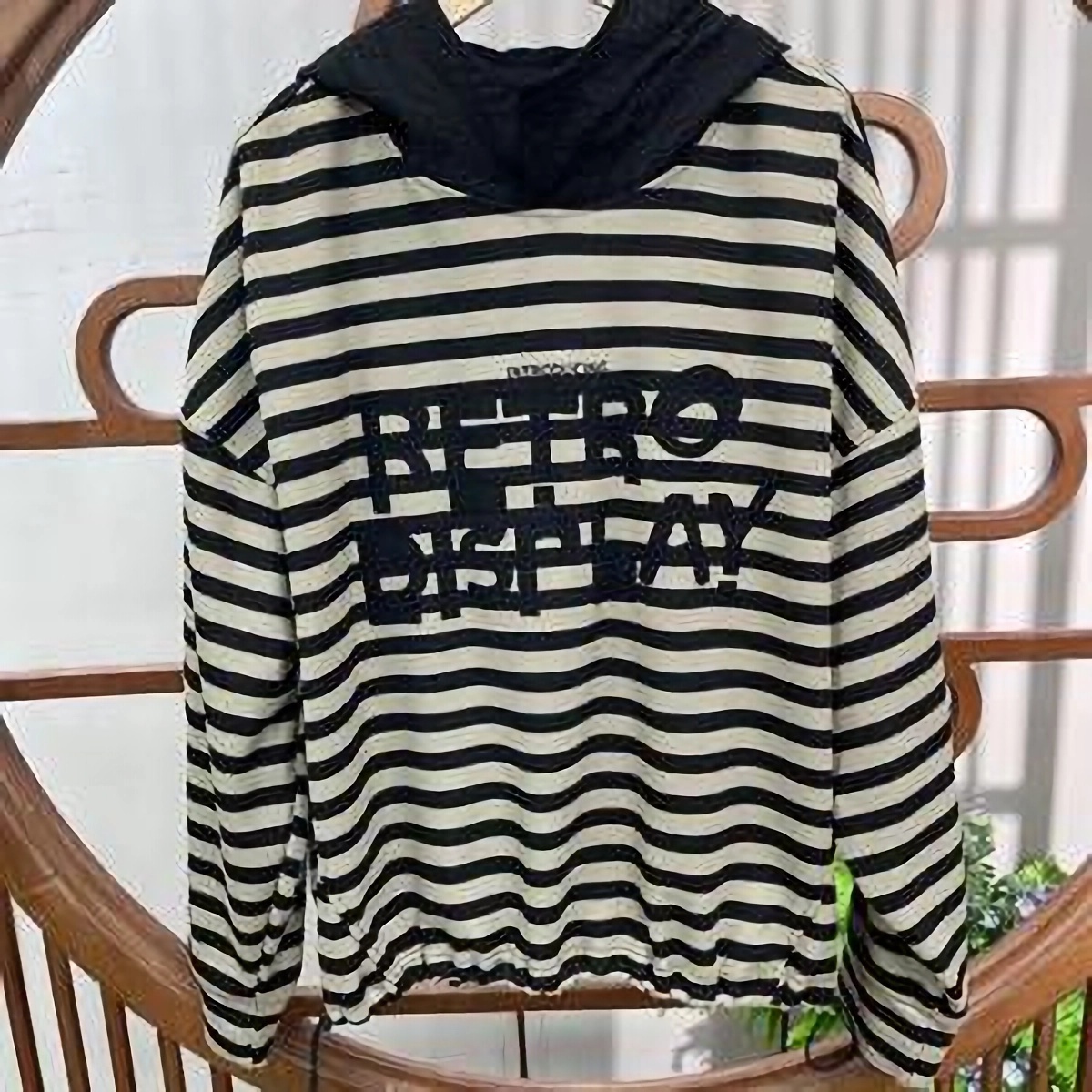 915新款条纹休闲显瘦时尚百搭长袖连帽卫衣