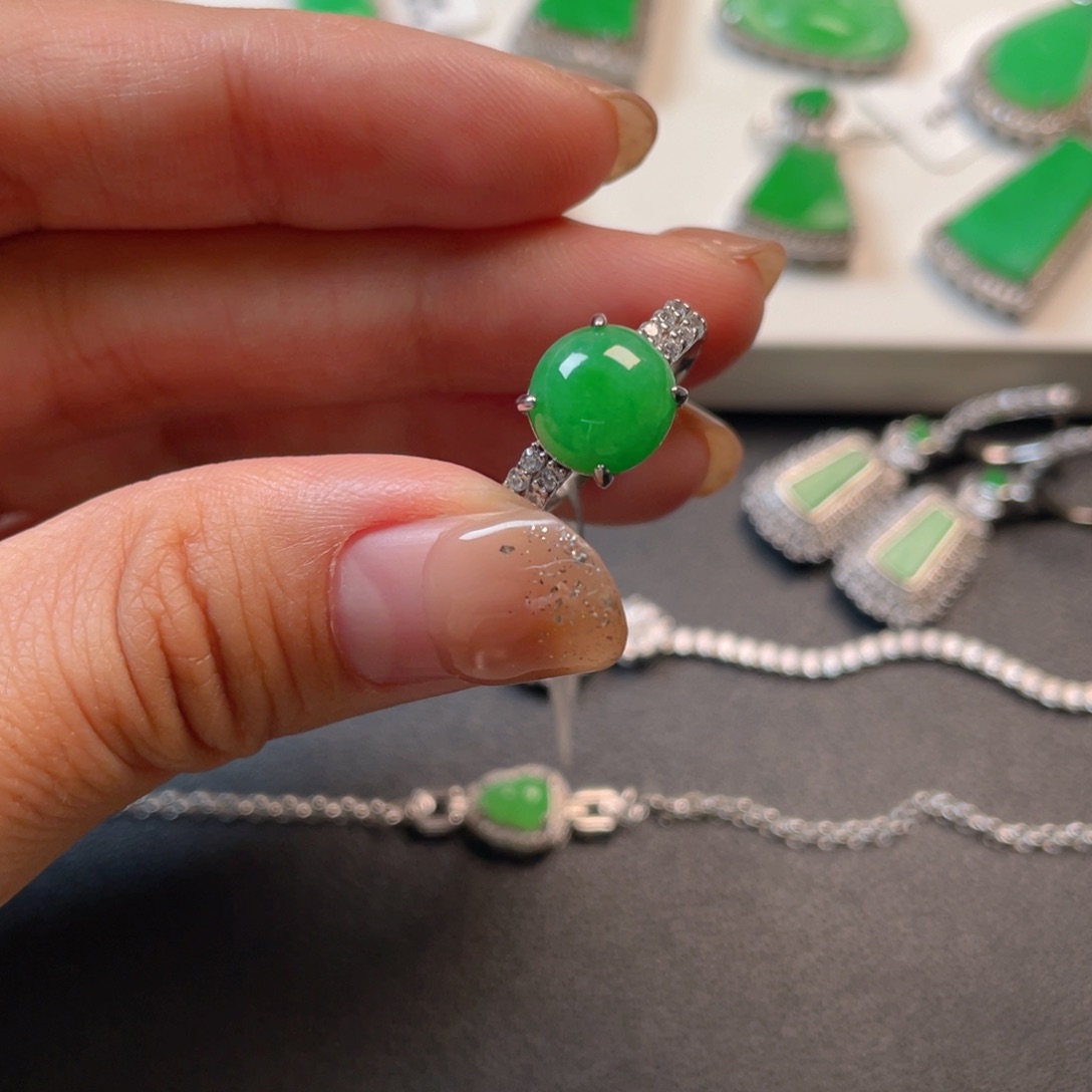 翡翠吊坠(不含链)银S925镶嵌戒指