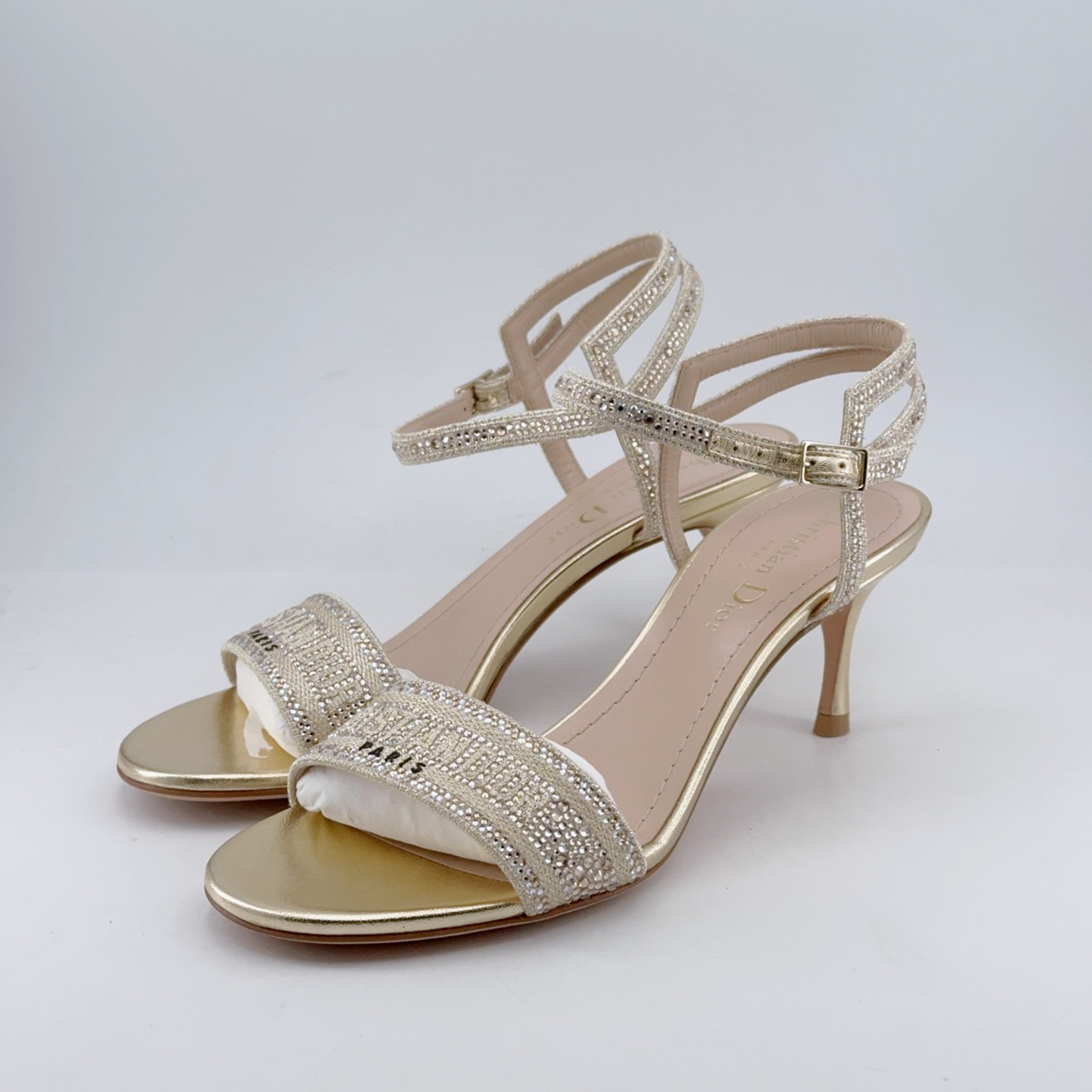 全新未使用 DIOR/迪奥 36码/金色带钻凉鞋