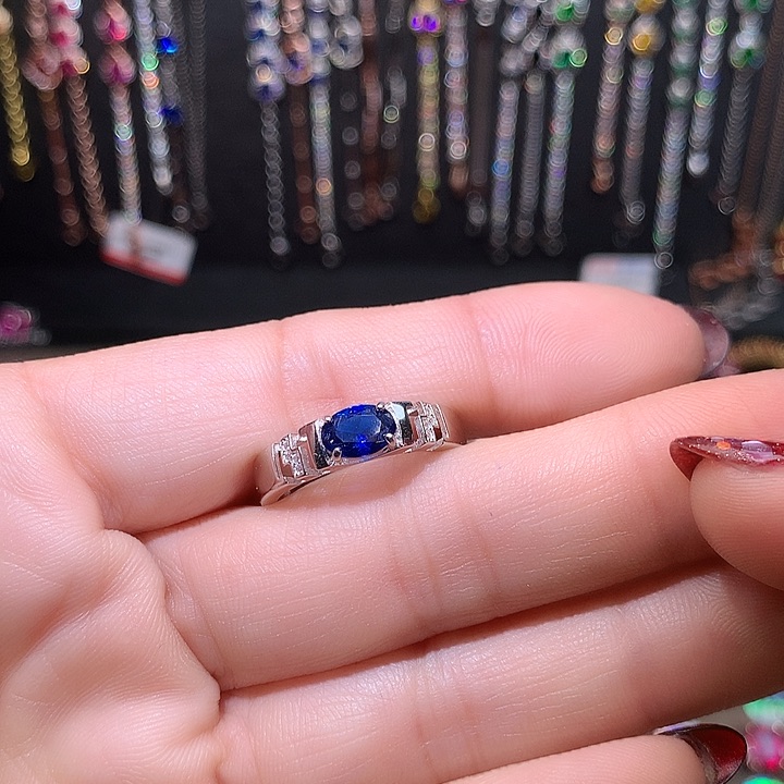 蓝宝石戒指银S925镶嵌