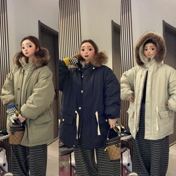 新老钱风鹅绒派克 2025新款中长款收腰连帽真毛领90鹅绒服加厚