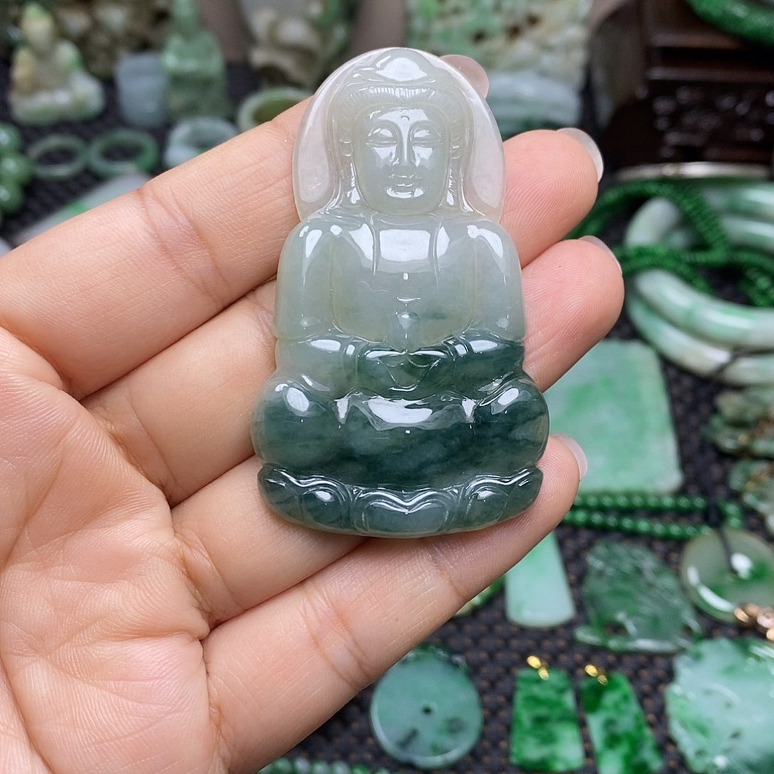 翡翠挂件未镶嵌深****店缅甸天然翡翠观音