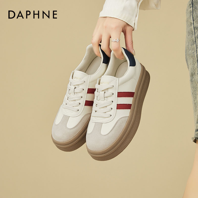 Daphne/达芙妮拼色系带德训鞋女春阿甘鞋时尚板鞋厚底休闲运动鞋