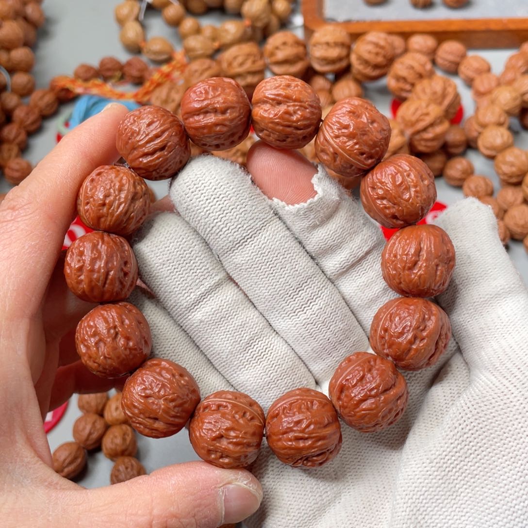 文玩核桃手串红玛瑙方尊18mm
