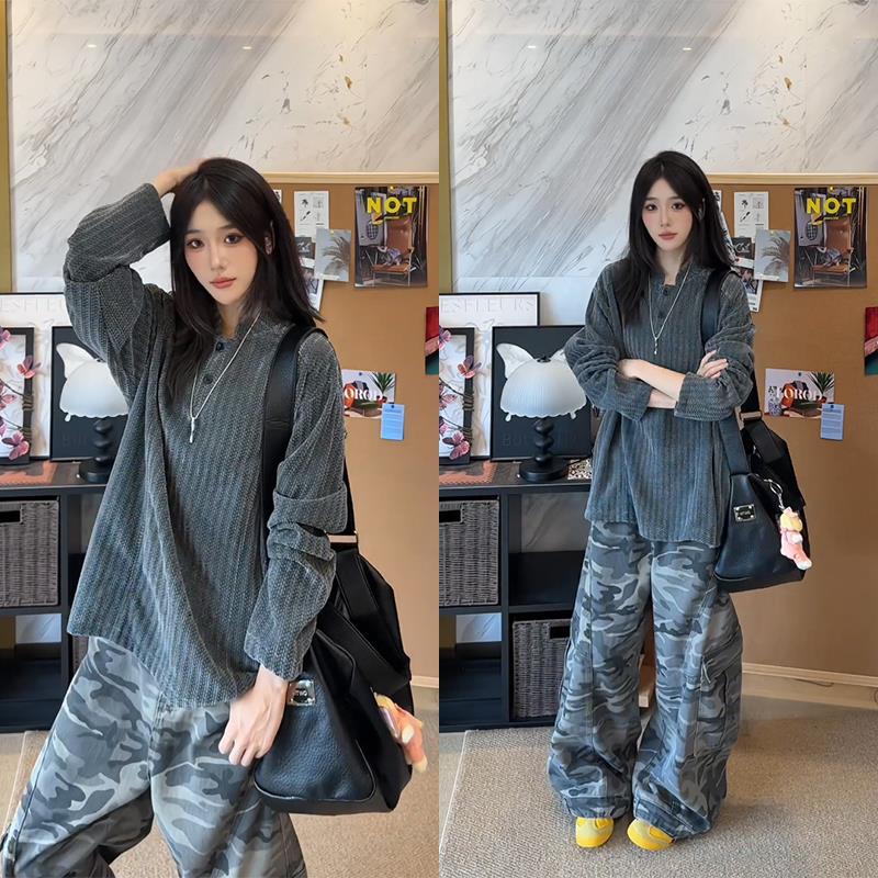 秋季新款亨利领卫衣男美式潮牌长袖打底衫男女重磅撞色设计感上衣