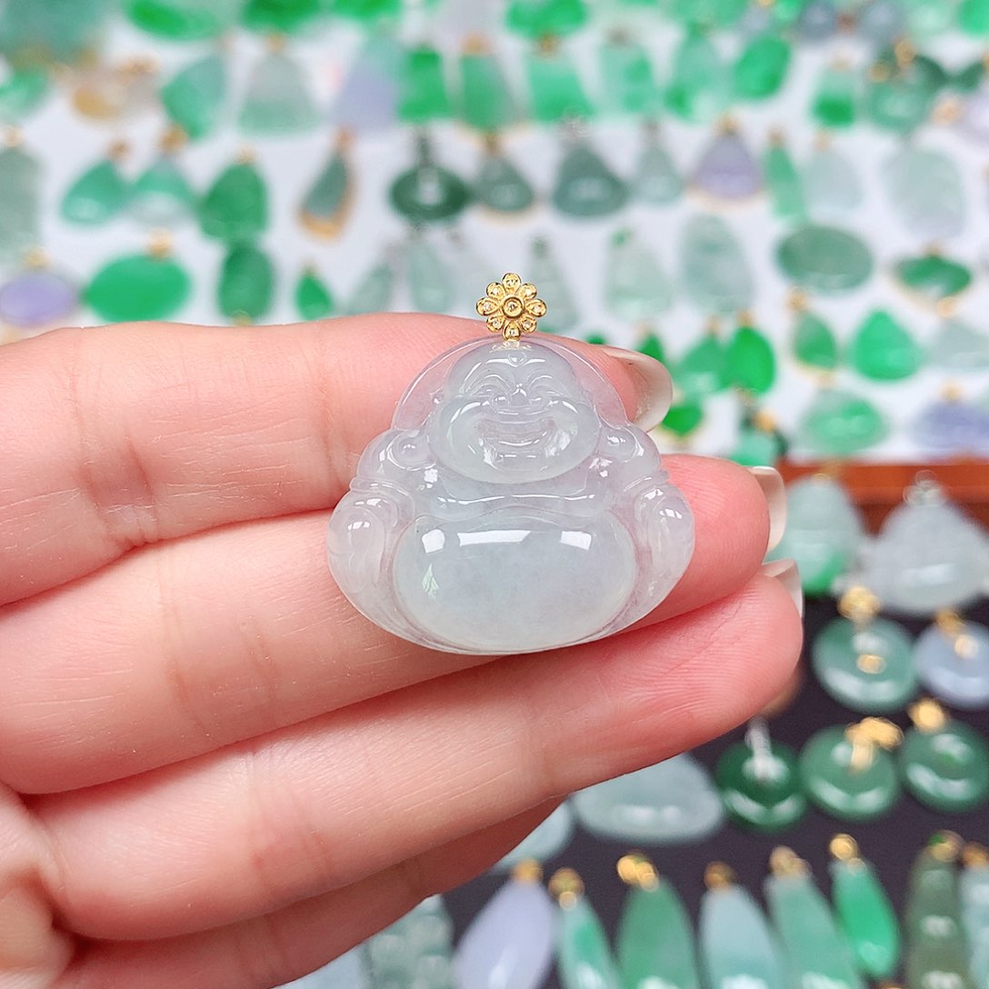 翡翠颈饰18K金镶嵌天然翡翠A货